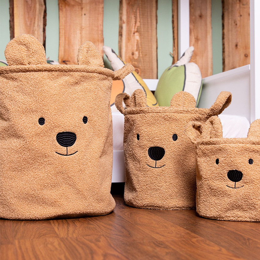 Set 3 cestas de almacenaje oso Teddy marrón claro 