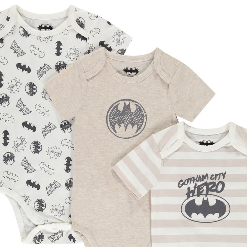 Lote de 3 Bodies de manga corta de Batman para bebé niño (aperturas diferentes según la edad) 