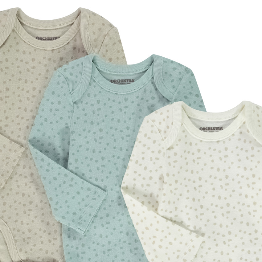 Pack de 3 bodies de manga larga estampados moteados para bebé 
