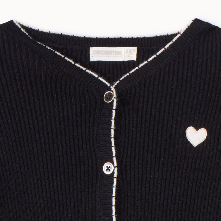 Chaleco de punto canalé con parche de corazón para niña 