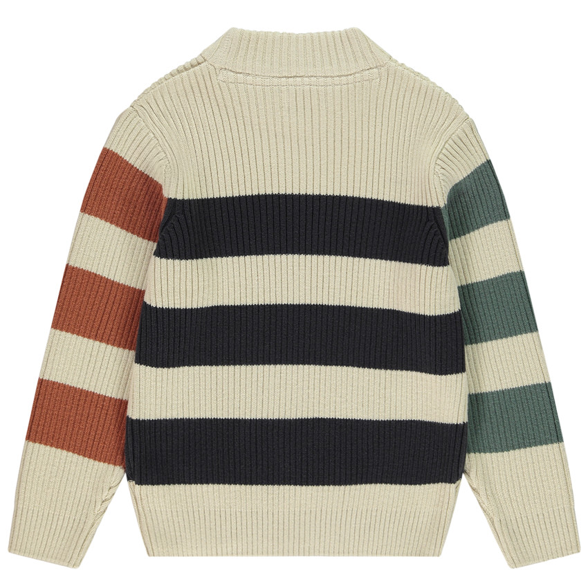 Suéter de rayas tricolores de punto con cuello alto para niño 
