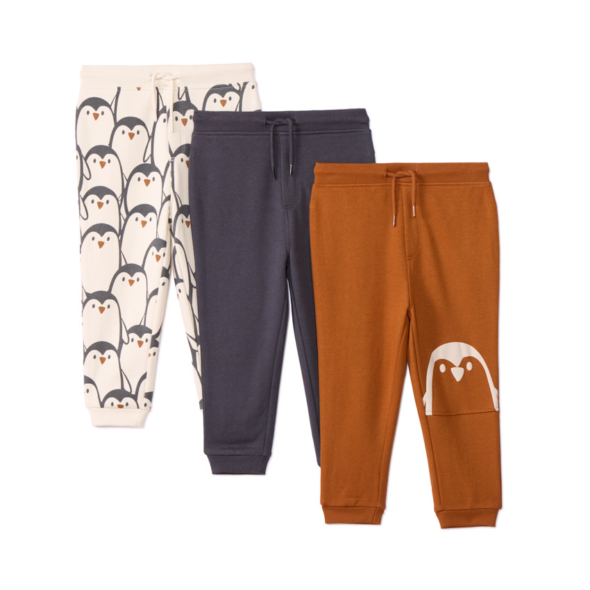 Lote de 3 pantalones jogging de felpa con estampado de pingüinos para bebé niño 