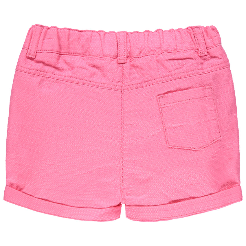 pantalon corto rose en maille y bolsillos con volantes 