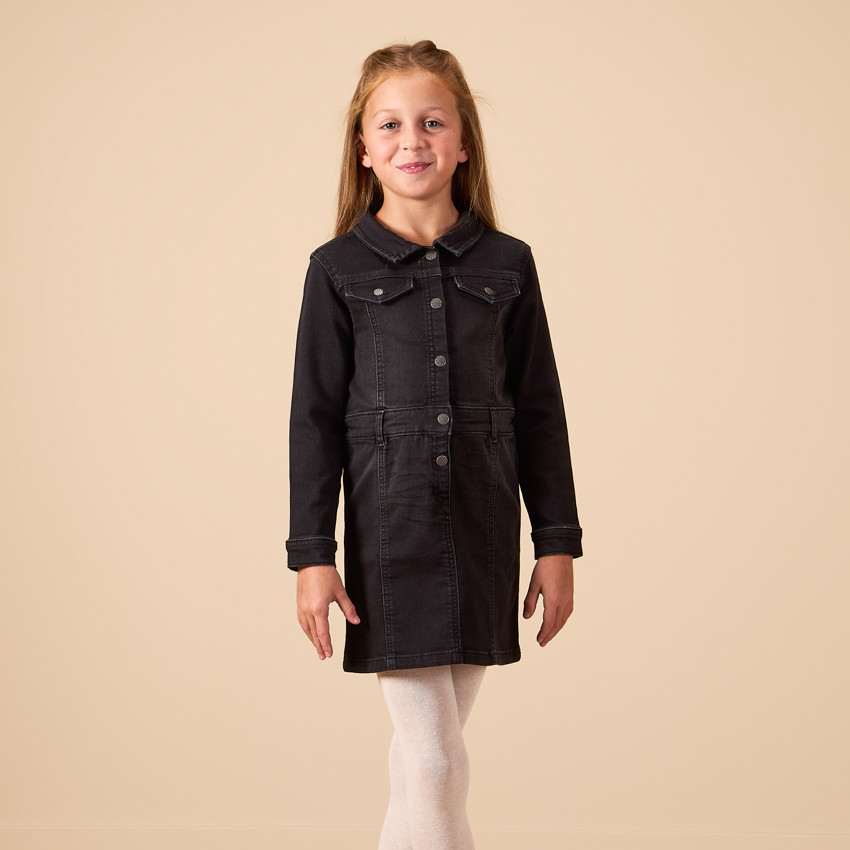 Ropa de niña con mangas largas y efecto de camisa en color liso 