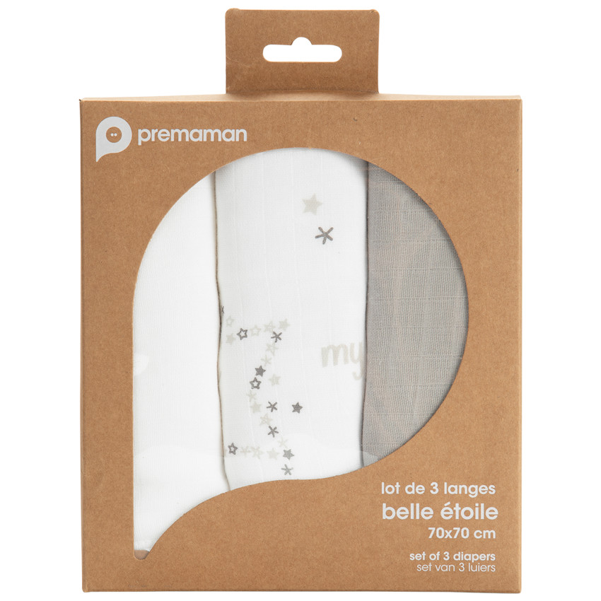 Pack de 3 muselinas de algodón con estampado de estrellas  Additional Pack de 3 muselinas de algodón con estampado de estrellas