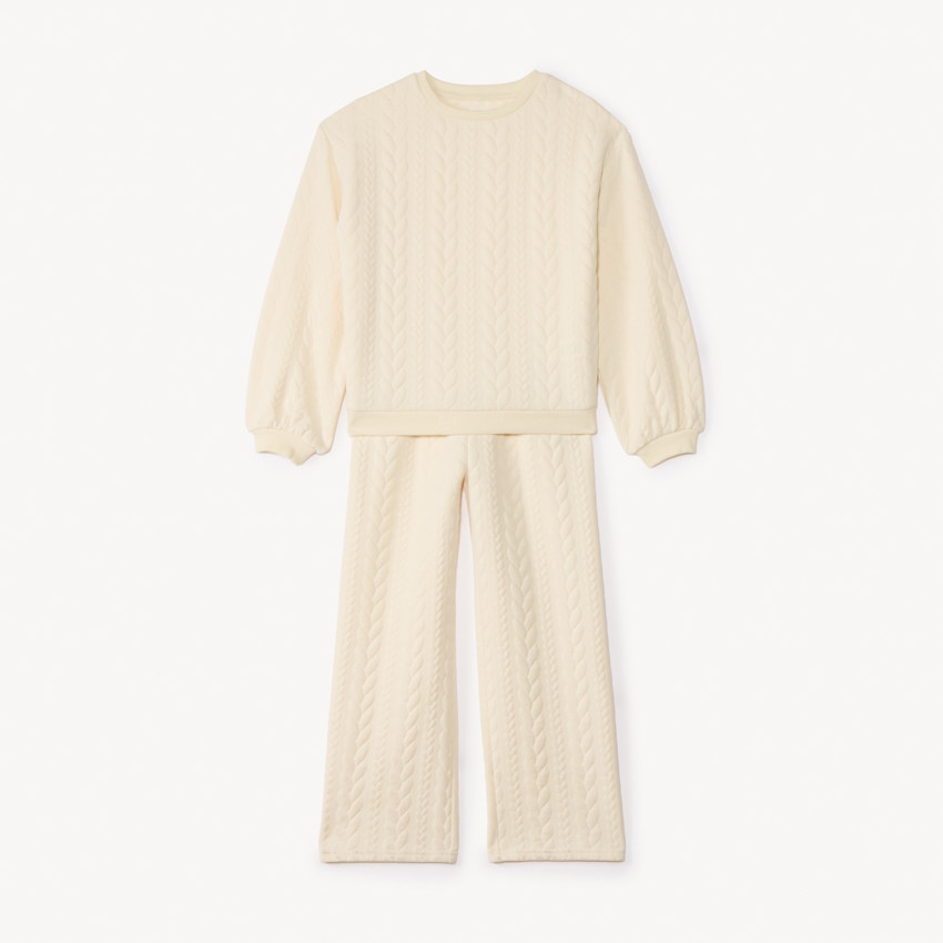 Conjunto de chándal de jacquard trenzado liso para niña. 