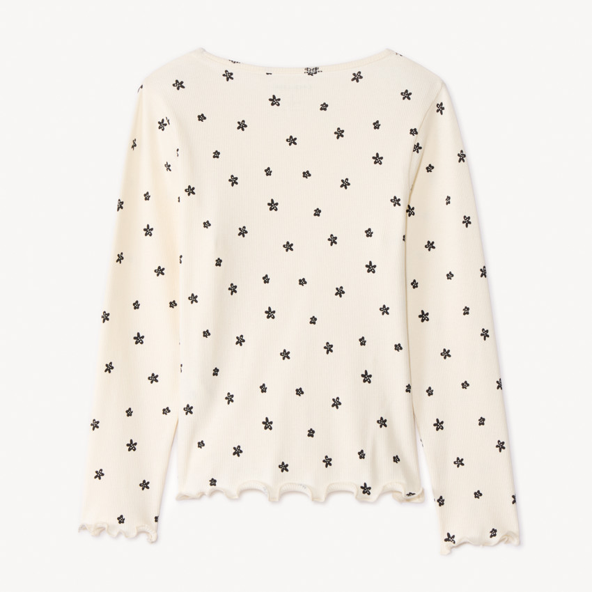 Camiseta de manga larga de punto acanalado con estampado de flores para niña 
