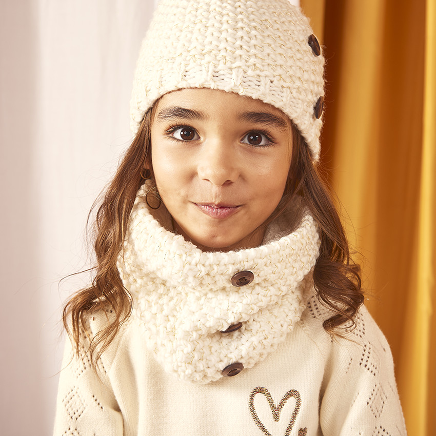 Conjunto de gorro y bufanda de punto forrados de sherpa para niña. 