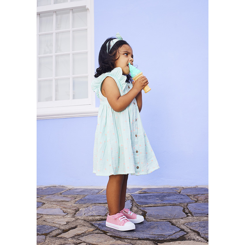 Conjunto de 3 piezas vestido + pololo + diadema de lunares para niña 