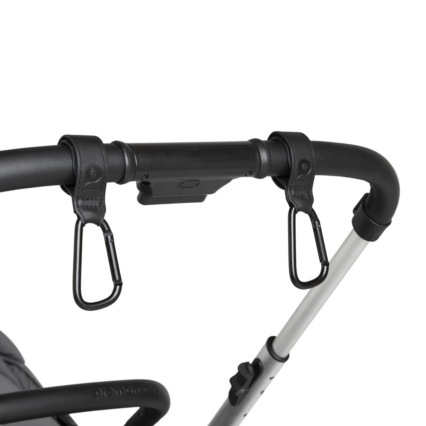 Conjunto de 2 ganchos para sillita de paseo Simone en cuero sintético negro. 