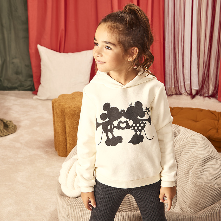 Sudadera de felpa con capucha estampada de Mickey y Minnie para niña 
