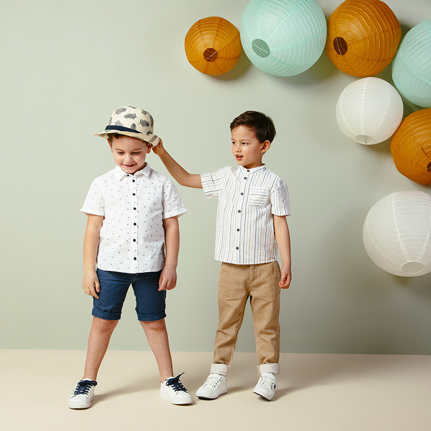 Chemise manches courtes en coton à rayures et poche  Additional Chemise manches courtes en coton à rayures et poche