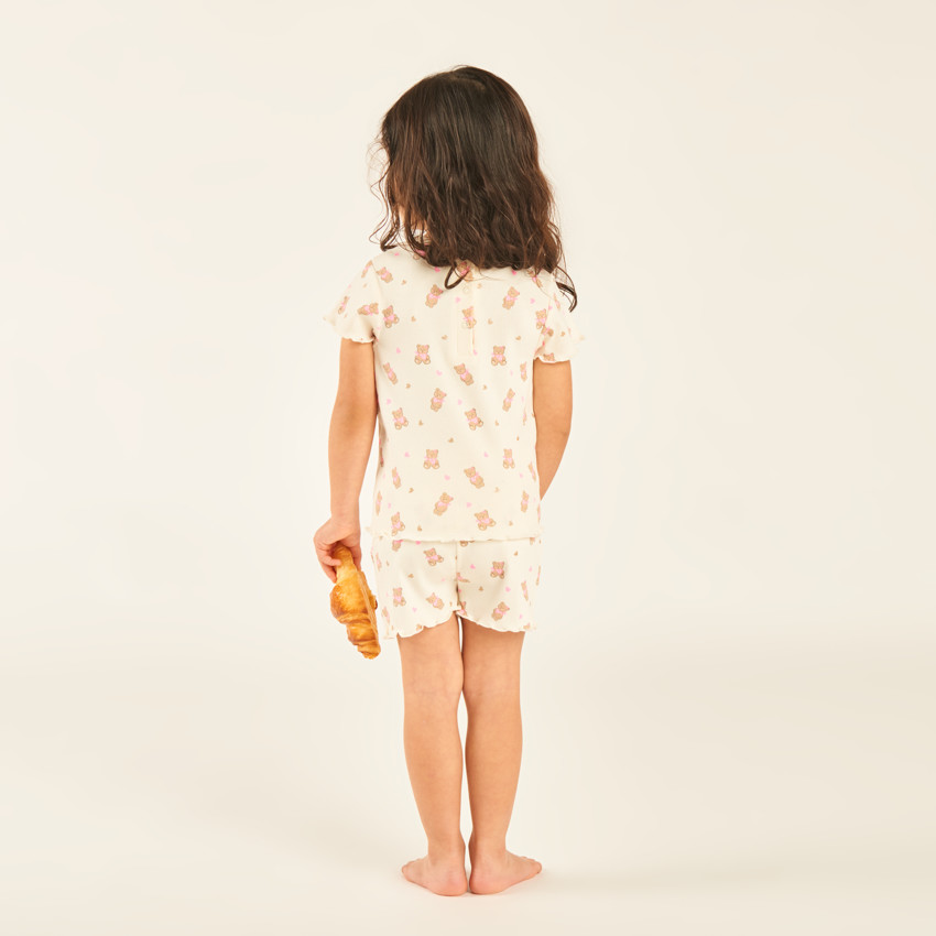 Conjunto de pijama corto de 2 piezas con camiseta + short con estampado de ositos para bebé niña (acabados diferentes según la edad) 