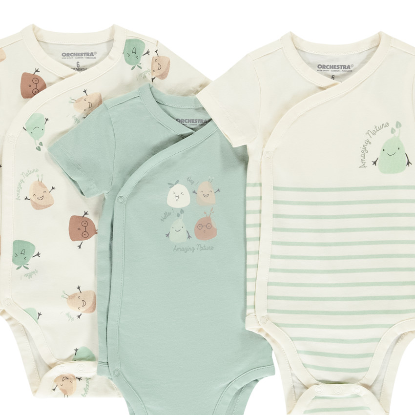 Lote de 3 Bodies de manga corta con diseño para bebé niño (aberturas diferentes según la edad) 