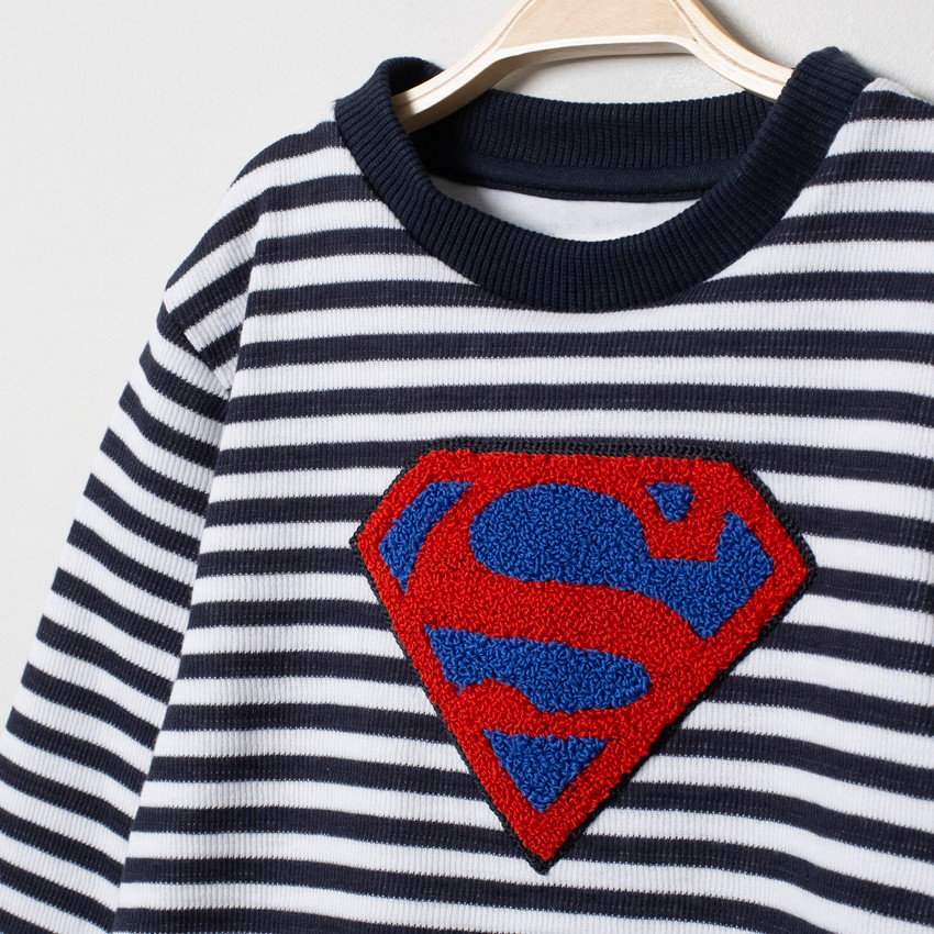 Sweat en molleton rayéà motif Superman en bouclette 