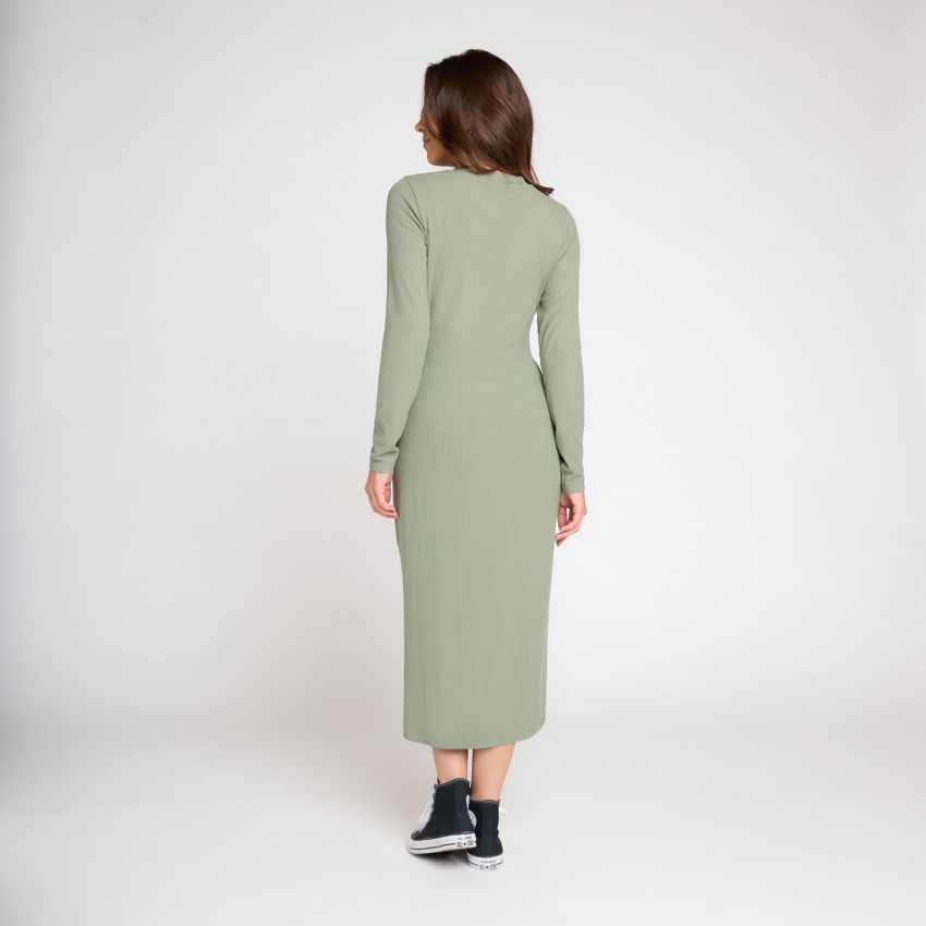Robe manches longues en maille côtelée uni pour femme 