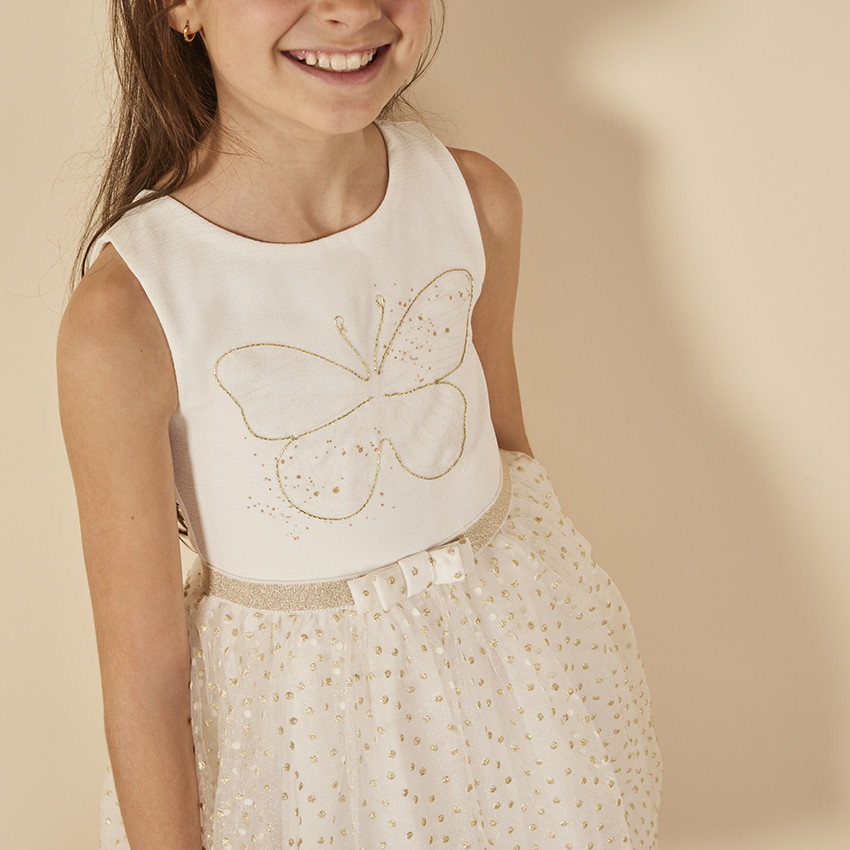 Vestido de ceremonia en crêpe y tul para niña 