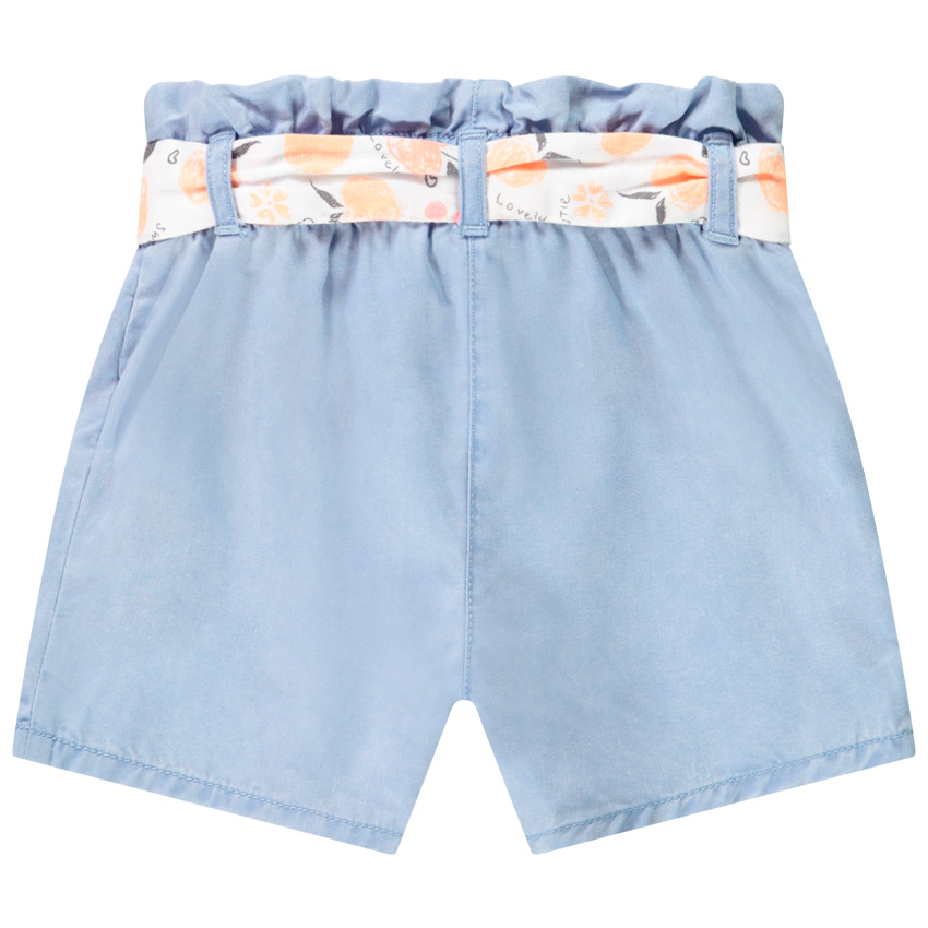 Short en twill délavé avec ceinture et broderie pour bébé fille 