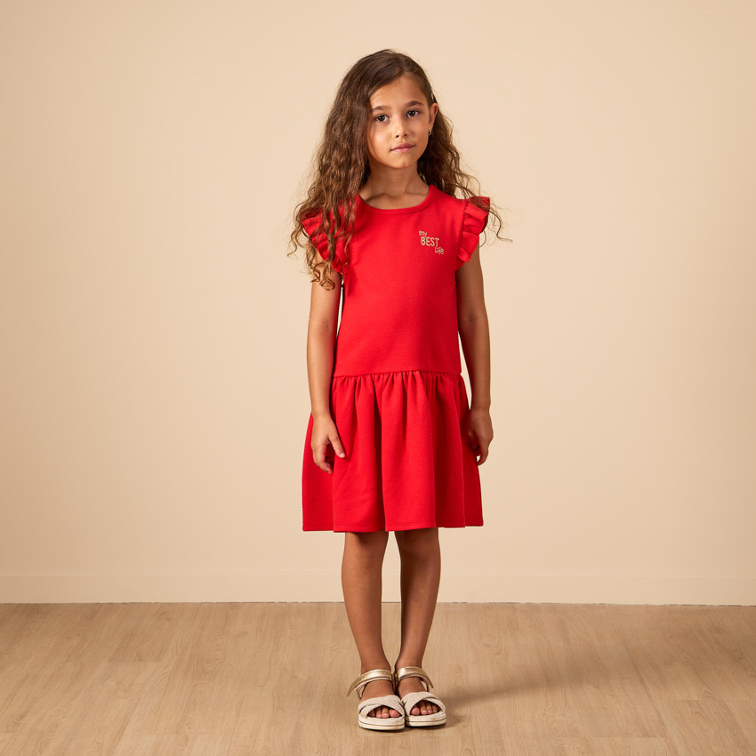 Vestido de manga corta de punto nid d