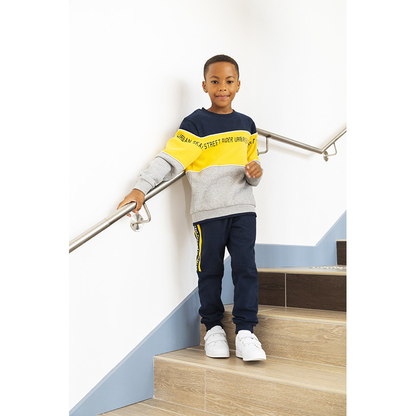 Conjunto de sudadera color block + pantalón de chándal con bandas para niño 