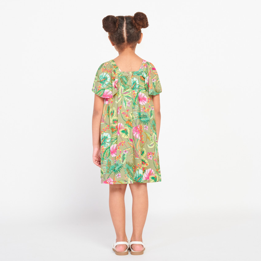 Vestido de manga corta estampado con fantasía de jungla para niña 