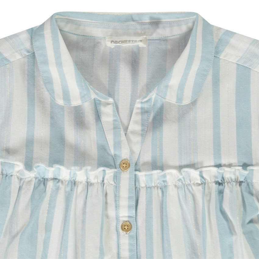 Camiseta de manga corta con volante y rayas para niña 