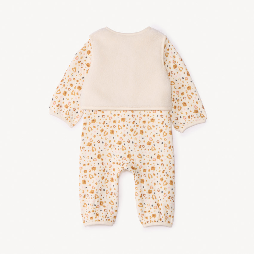 Conjunto de overol estampado + chaleco para niña bebé 