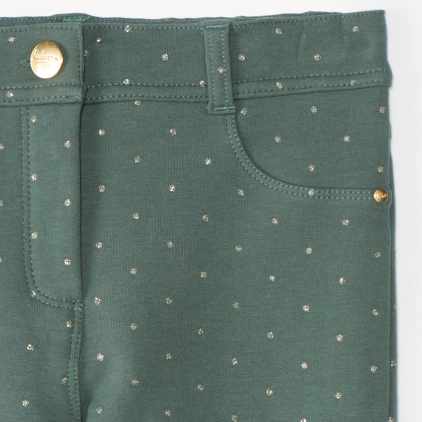 Pantalones skinny de felpa para niña con lunares dorados 