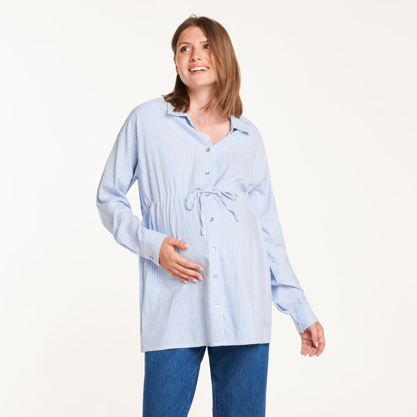 Camisa de maternidad de manga larga a rayas 