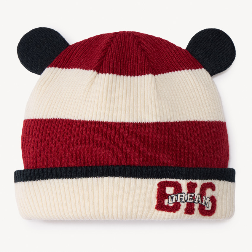 Bonnet ourson en tricot bicolore pour bébé garçon 