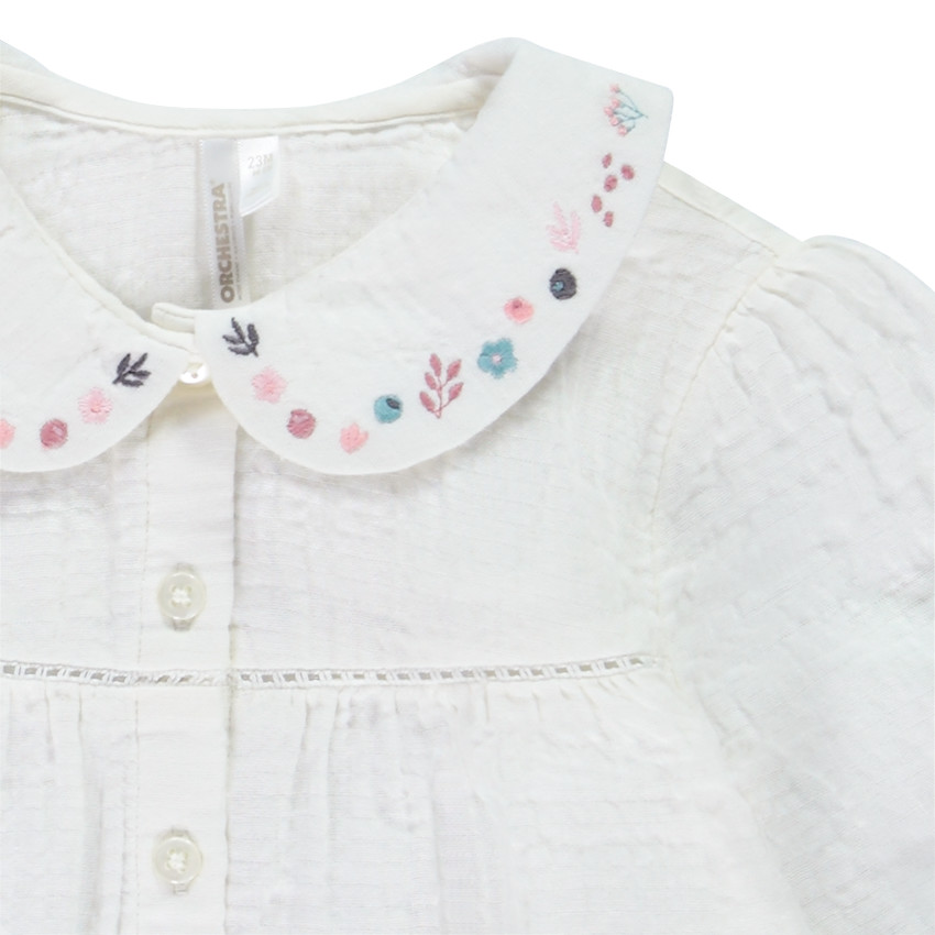 Túnica de manga larga unicolor con cuello claudine bordado para bebé niña  Additional Túnica de manga larga unicolor con cuello claudine bordado para bebé niña