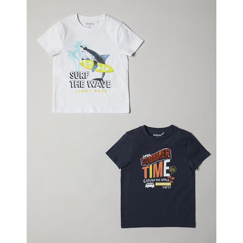 Camiseta manga corta de algodón orgánico print mensaje con lentejuelas 