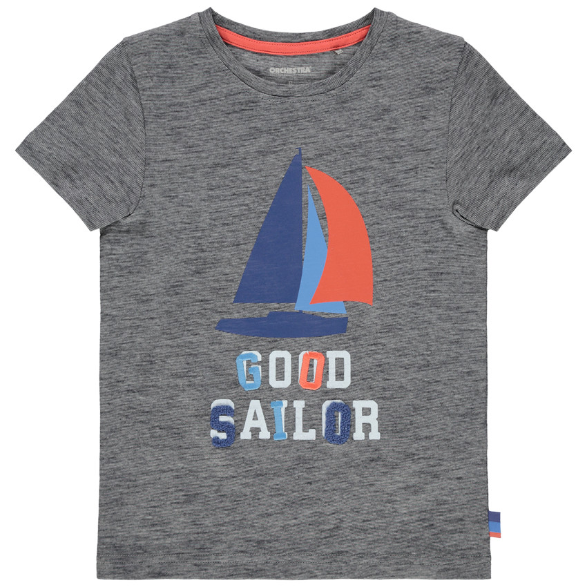 camiseta mangas cortas gris chiné print barco 