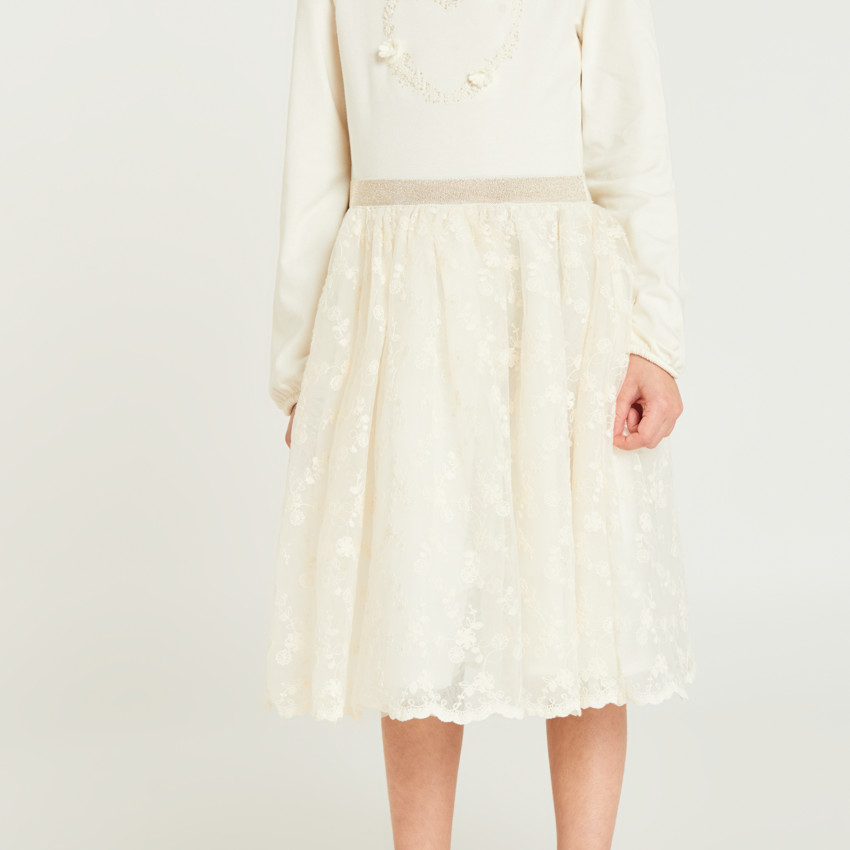 Roba de mangas largas efecto 2 en 1 en tul bordado para niña 