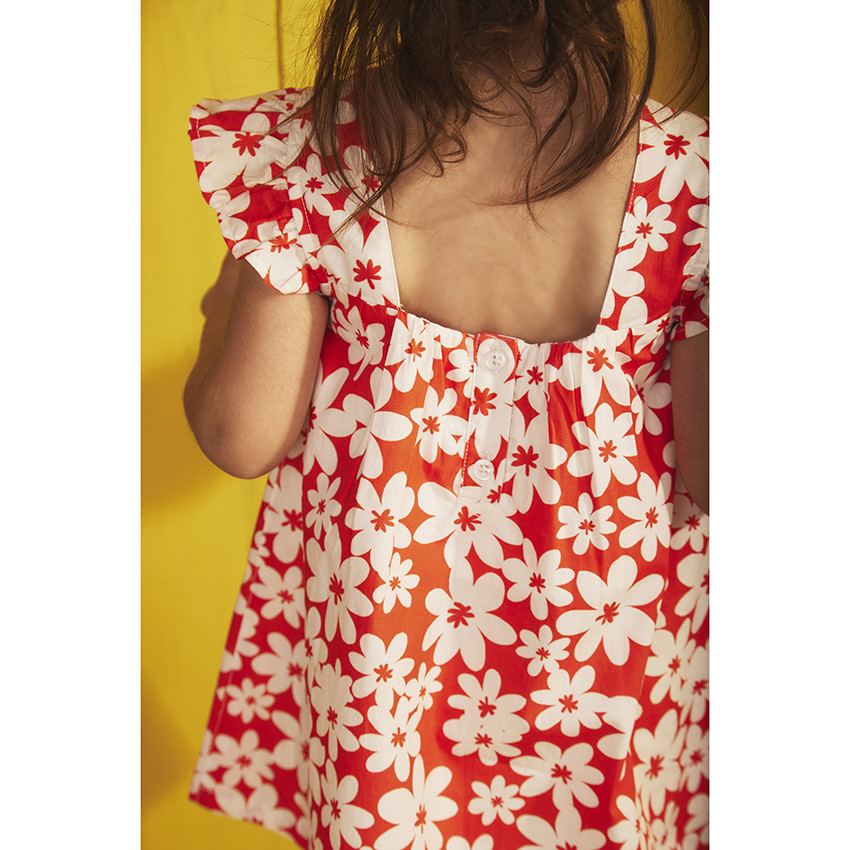 Vestido de manga corta con volantes y estampado floral para bebé niña 
