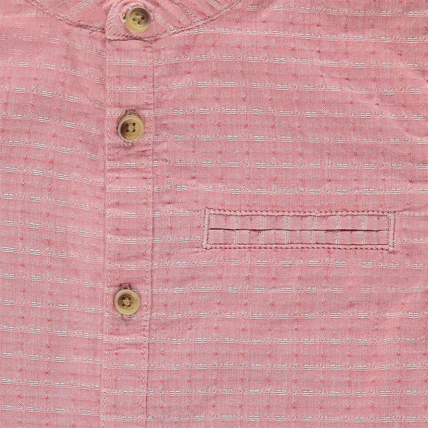 Camisa de manga corta de algodón de fantasía y cuello mao 