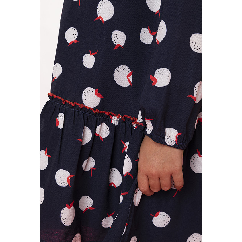 Vestido corto de manga larga con estampado de manzanas niña 