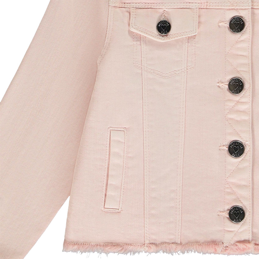 Chaqueta vaquera con cuello redondo y acabado de flecos para niña 
