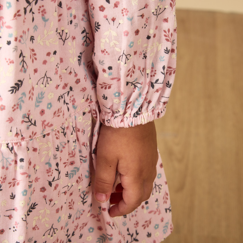 Vestido de bebé niña con mangas largas, volantes y estampado floral 