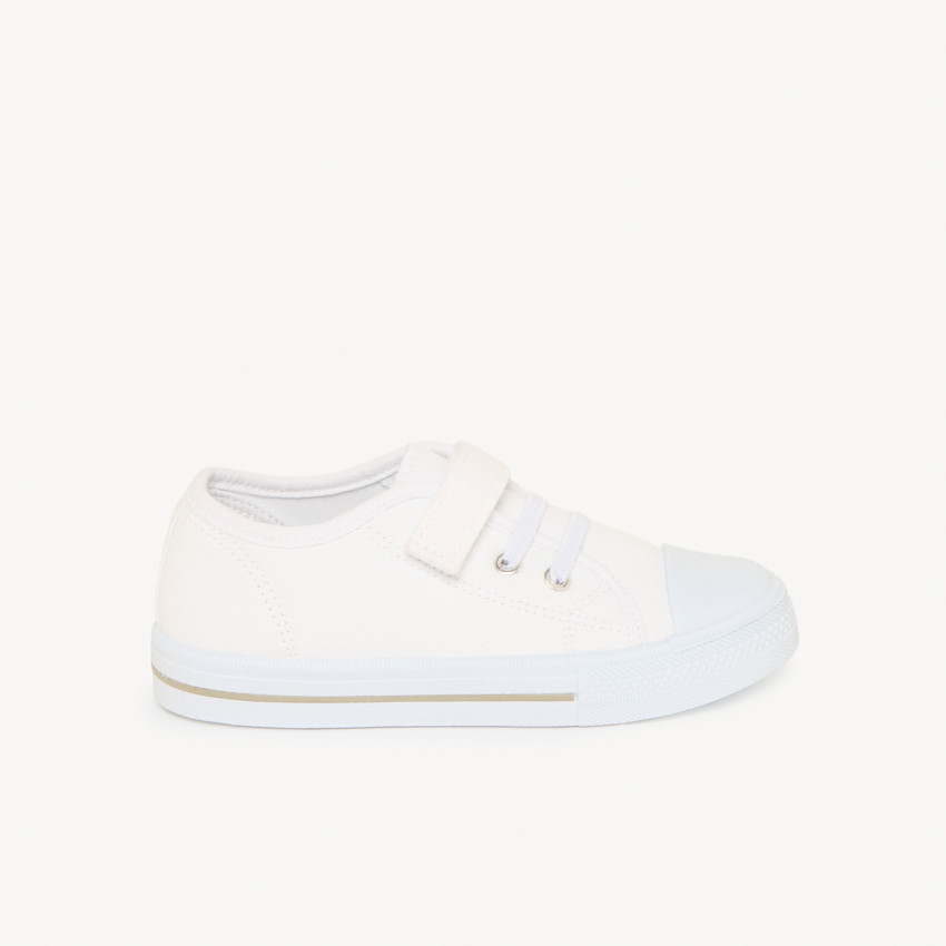 Zapatillas blancas de tela con velcro para bebé niño 