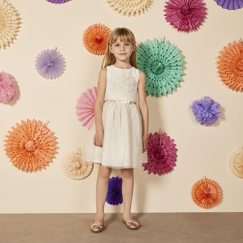 Vestido de ceremonia en crêpe y tul para niña 