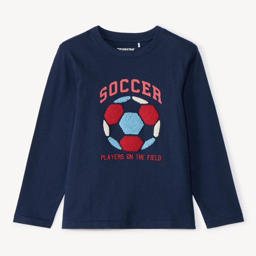 Camiseta de manga larga lisa con motivo bordado efecto rizo para niño 