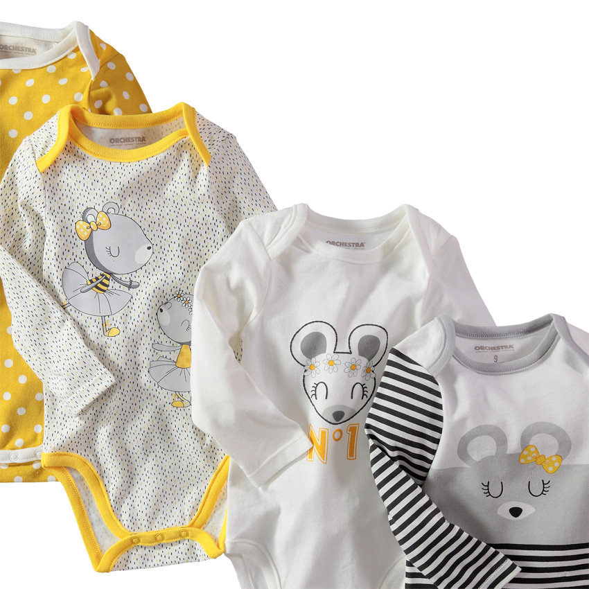 Juego de 2 bodies de manga larga con estampados/lisos con ratoncitos 