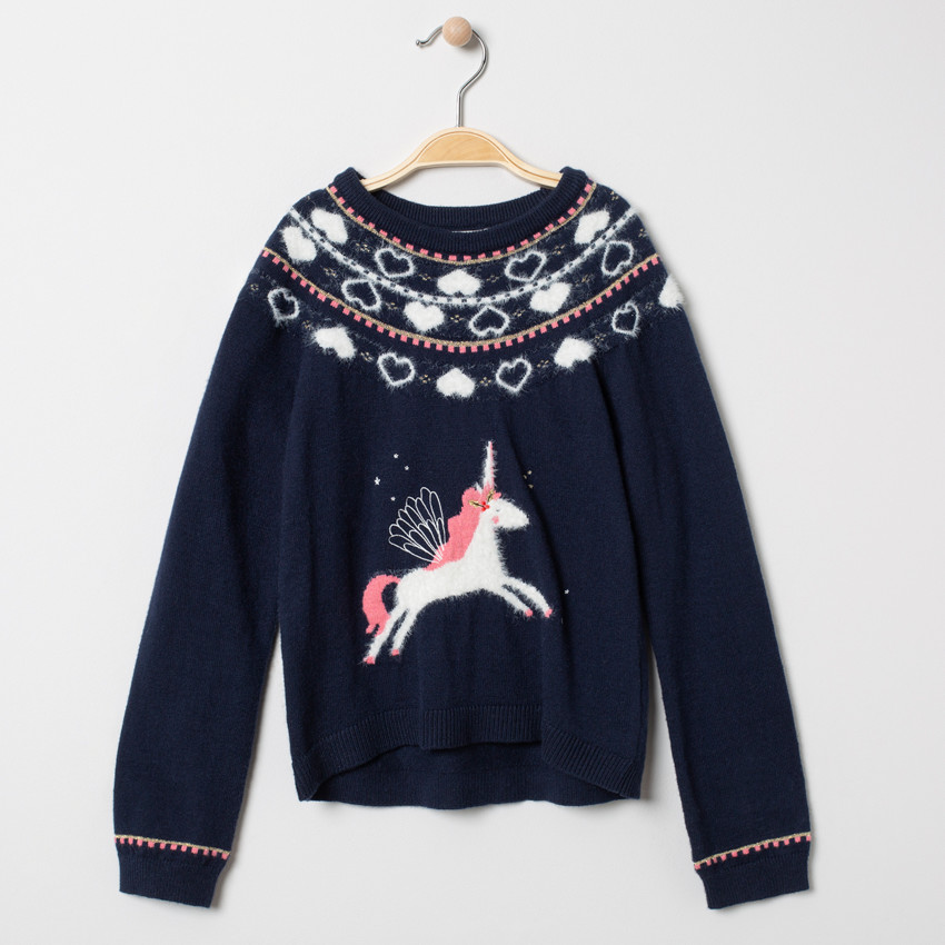 Pull de Noël en tricot motif licorne Main Pull de Noël en tricot motif licorne