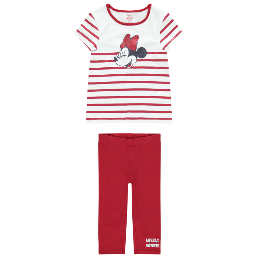 Ensemble avec t-shirt rayé et legging print Minnie Disney 