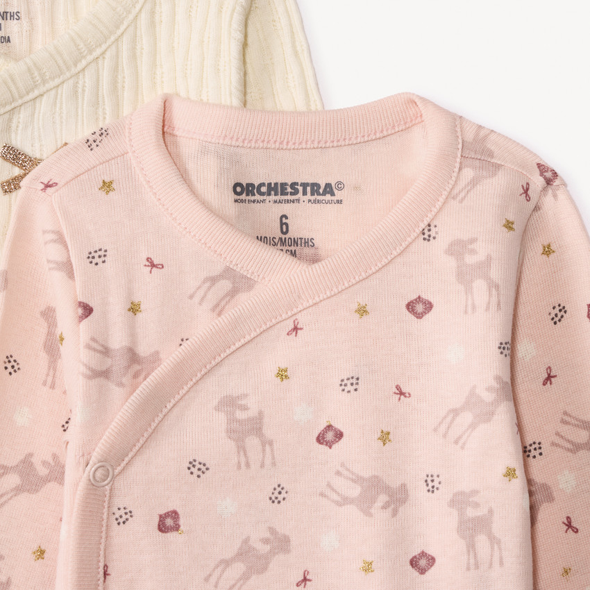 Pack de 5 bodies de manga larga con estampado de cervatillos para bebé niña con aperturas diferentes según la edad 