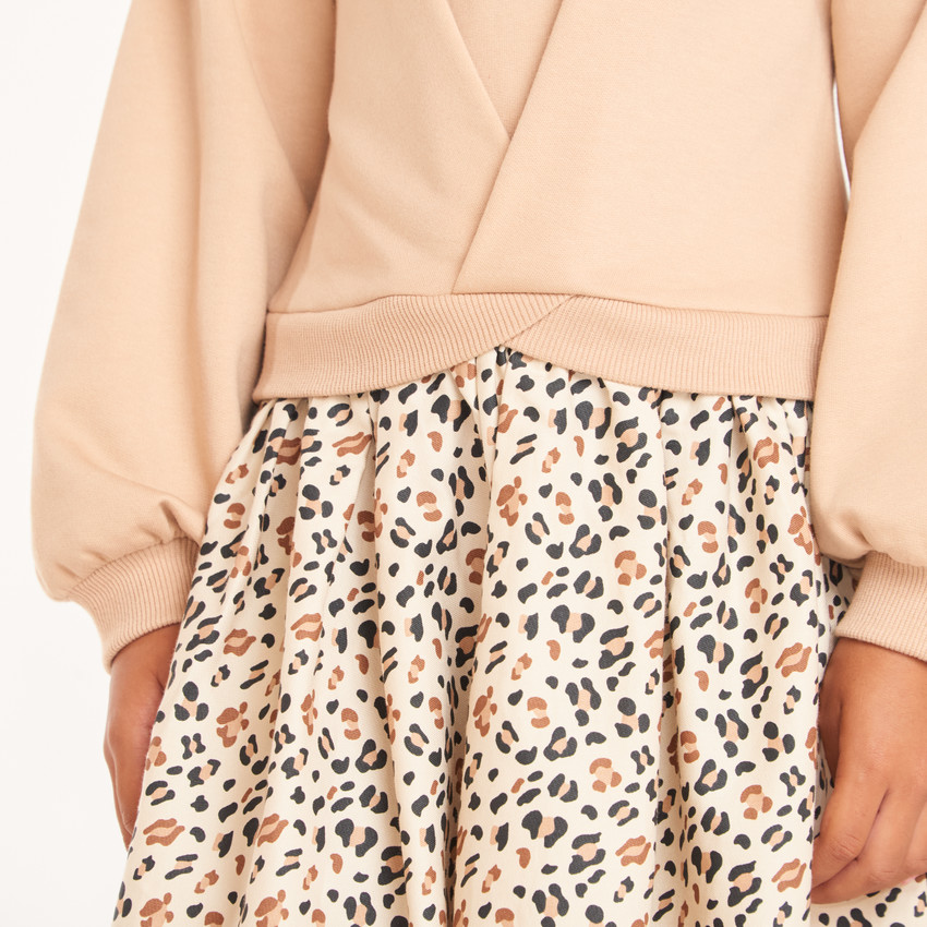 Vestido 2 en 1 para niña con estampado de leopardo 