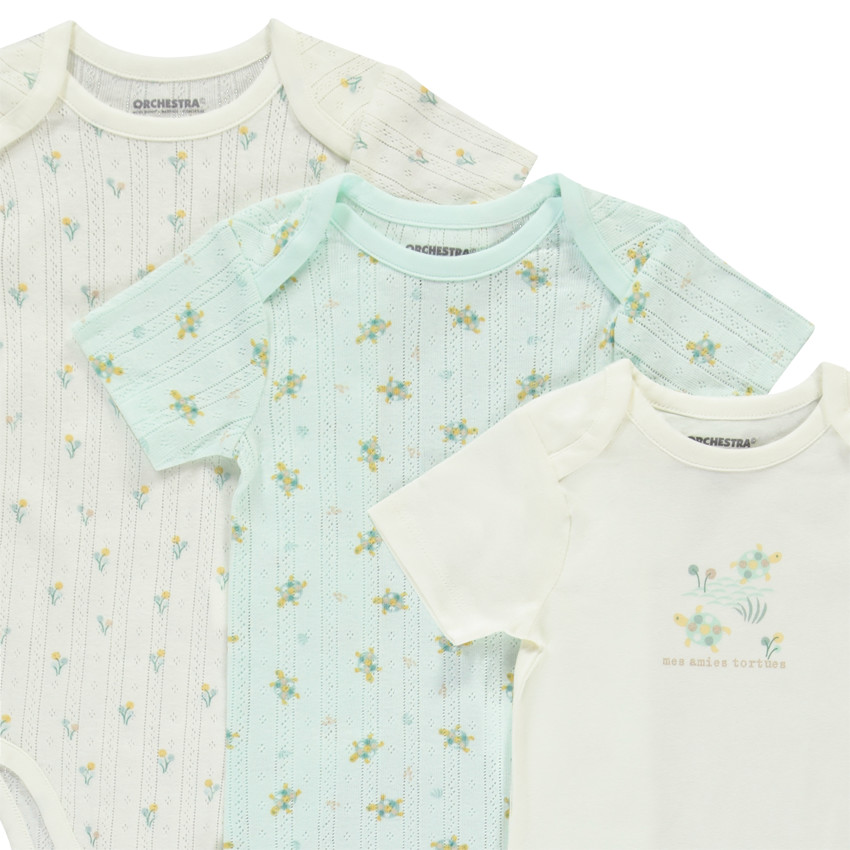 Lote de 5 Bodies de manga corta con motivos de tortugas para bebé niña con aberturas diferentes según la edad 