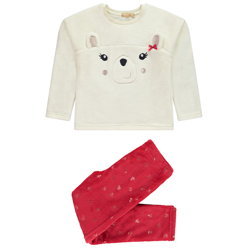Conjunto de pijama navideño de 2 piezas en sherpa de oso polar para niña 