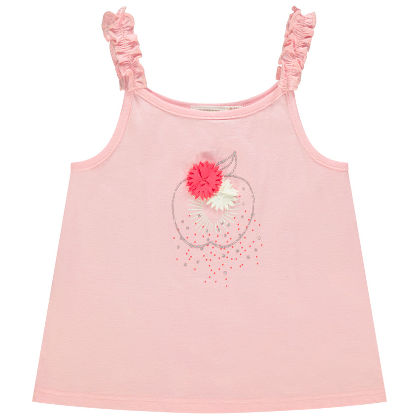 Camiseta sin mangas de algodón con estampado de frutas y detalles en relieve 